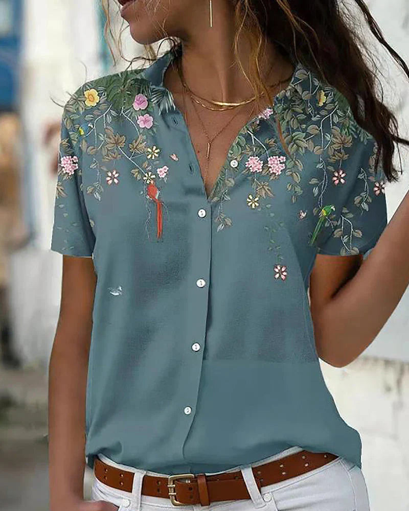 Elissa - elegant bluse med blomstermønster og klassisk krage