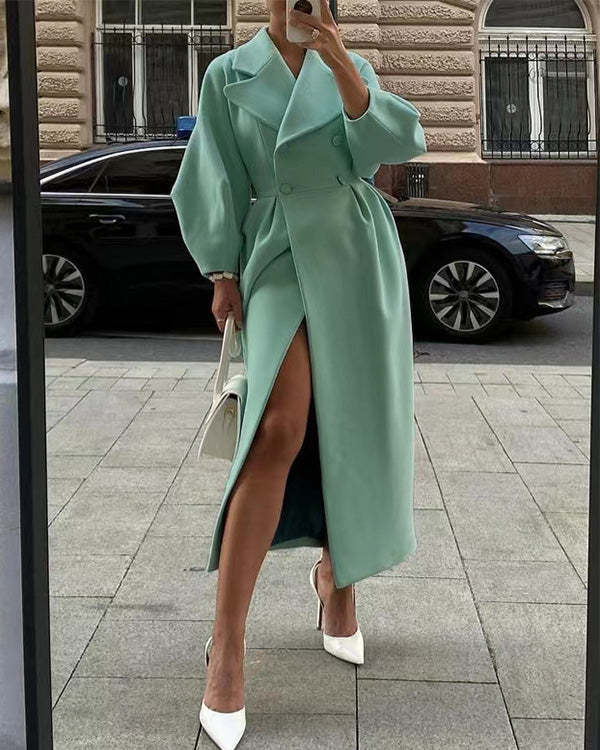 Retroluxe - vintage-wollmantel mit laternenärmeln und revers