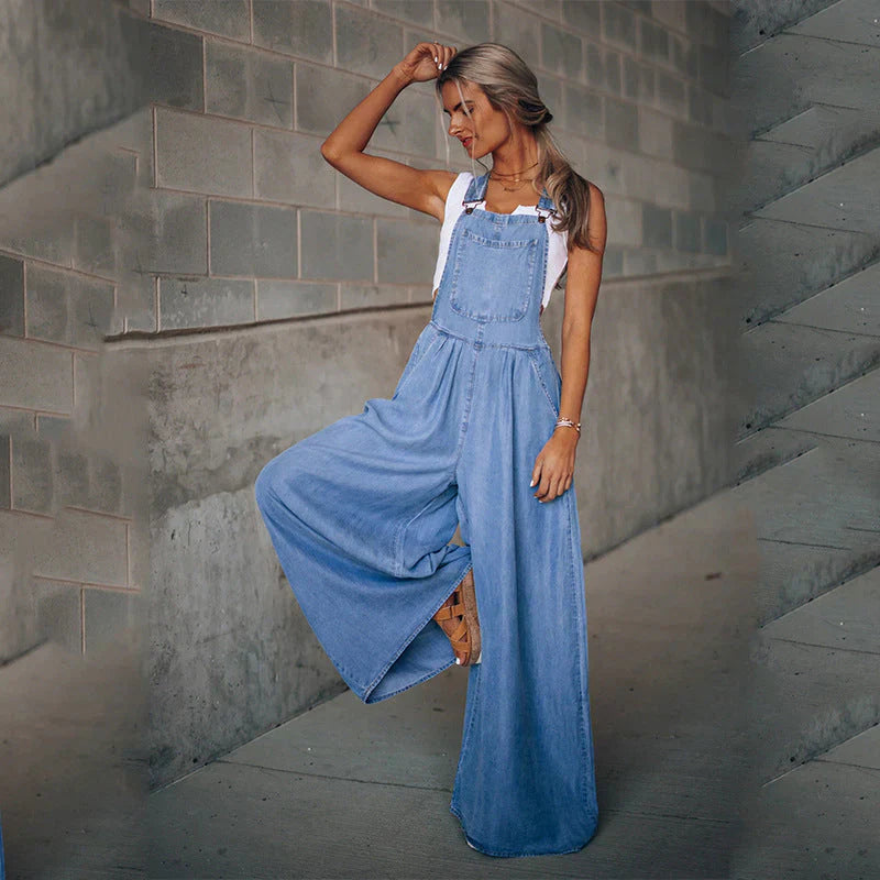 Keti - ermeløs trendy denim overall for kvinner