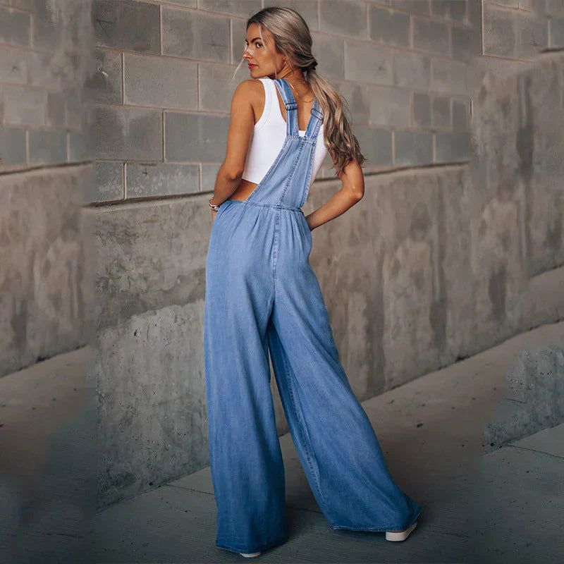 Keti - ermeløs trendy denim overall for kvinner