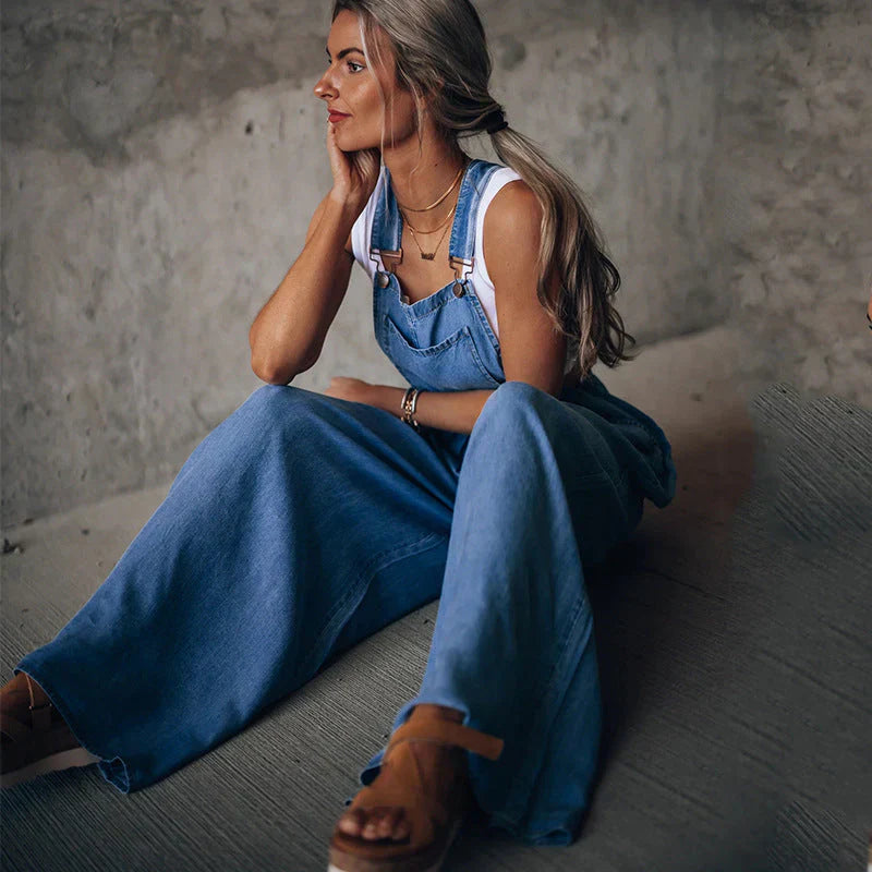 Keti - ermeløs trendy denim overall for kvinner