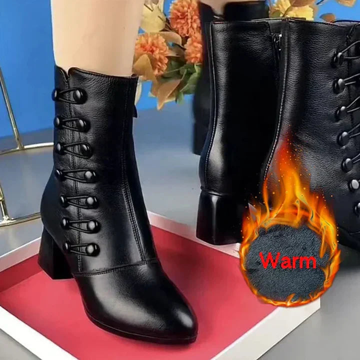 Damen warme seite butto lederstiefel