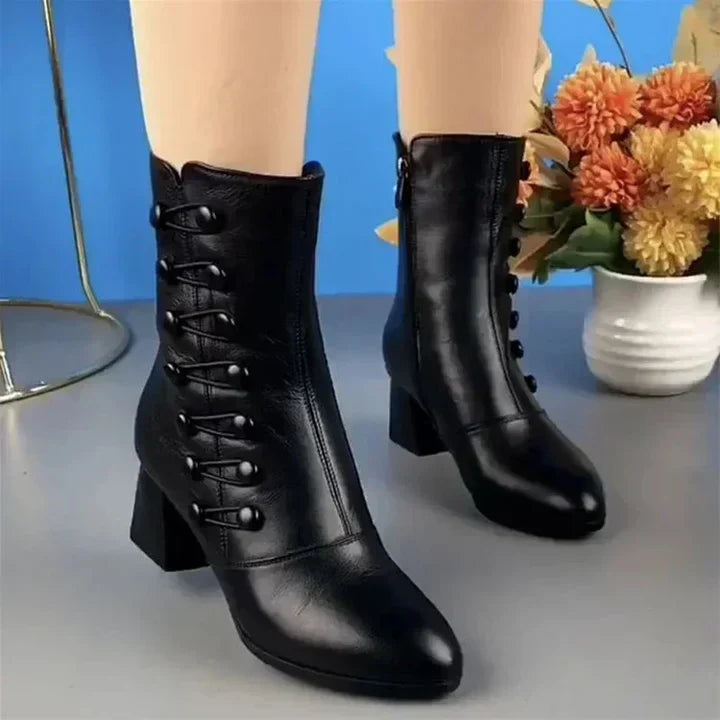 Damen warme seite butto lederstiefel