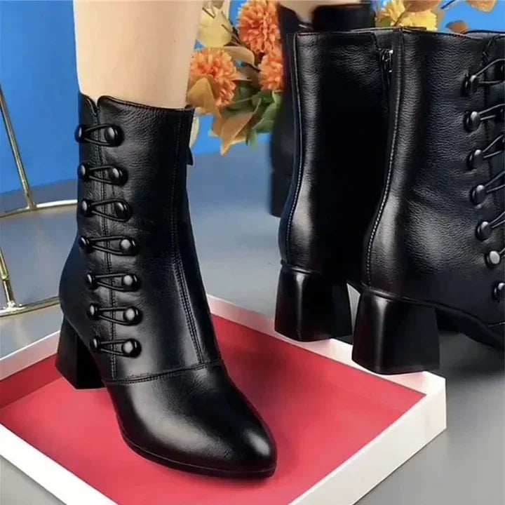 Damen warme seite butto lederstiefel
