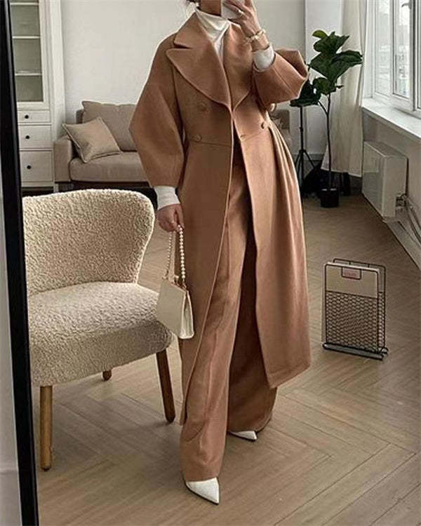 Retroluxe - vintage-wollmantel mit laternenärmeln und revers