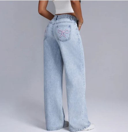 Jenni rosa sløyfe baggy jeans