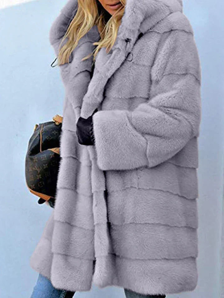 Kunstfell-kapuzenjacke mit offener front parka outwear