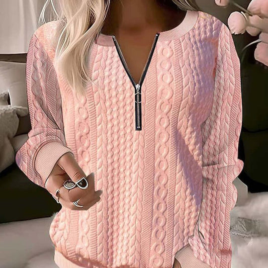 Lyra - lässiger strickpullover mit halbem reibverschluss