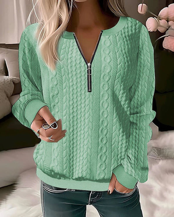 Lyra - lässiger strickpullover mit halbem reibverschluss