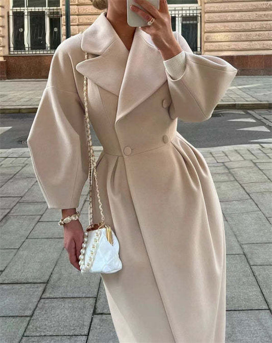 Retroluxe - vintage-wollmantel mit laternenärmeln und revers