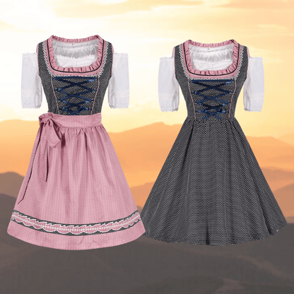 Beatrix | Dirndlkleid mit Tupfenmuster und Karoschürze für Frauen
