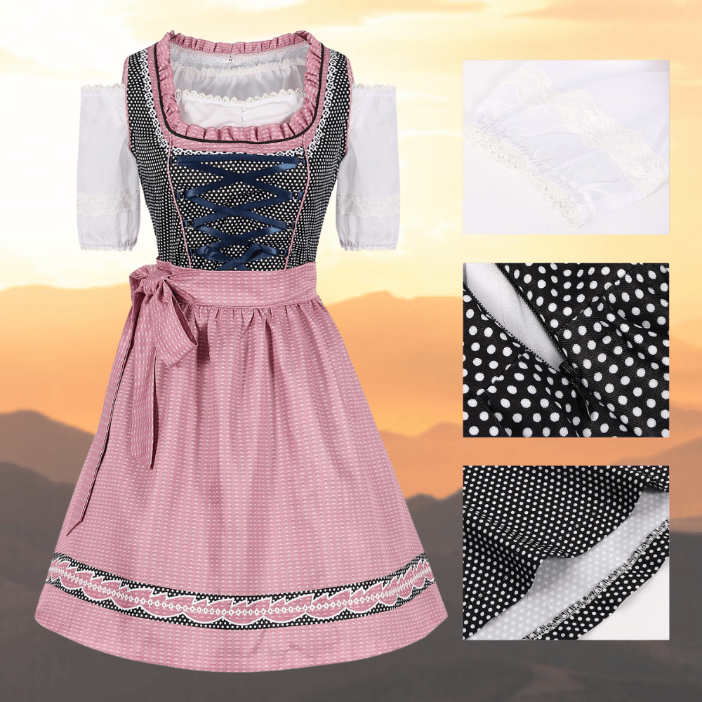 Beatrix | Dirndlkleid mit Tupfenmuster und Karoschürze für Frauen
