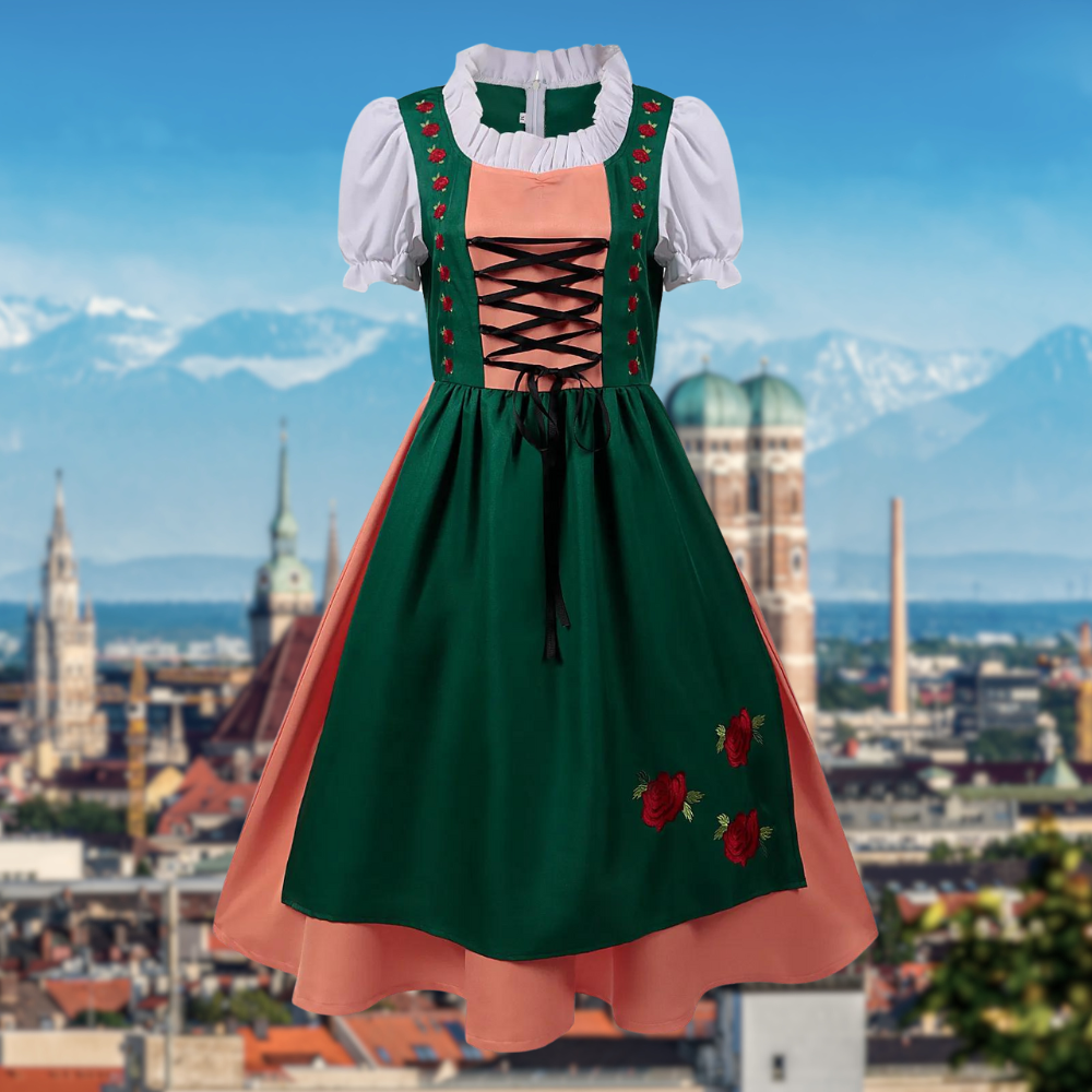 Hannelore | Dirndlkleid mit Rosenstickerei und farblich abgesetztem Mieder für Frauen