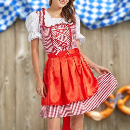 Daria | Dirndlkleid mit Karomuster und Satinschürze für Frauen
