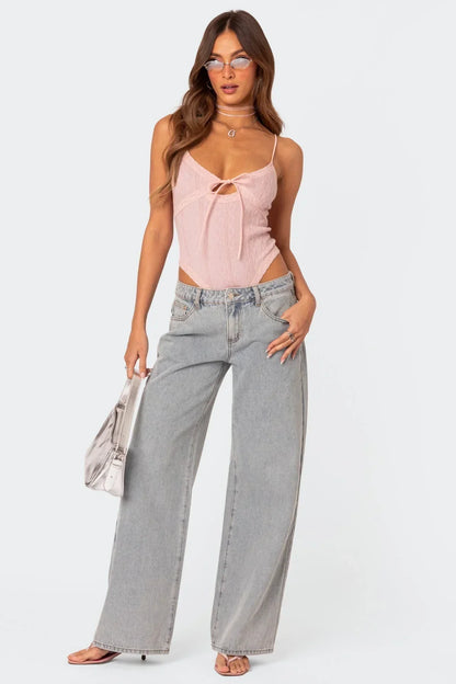 Ivette - jeans med sløyfe og broderi