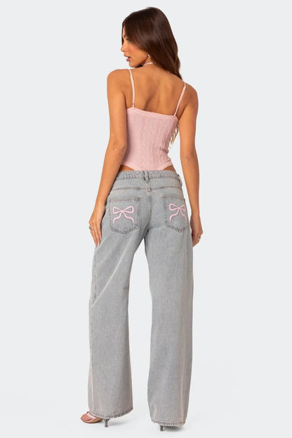 Ivette - jeans med sløyfe og broderi