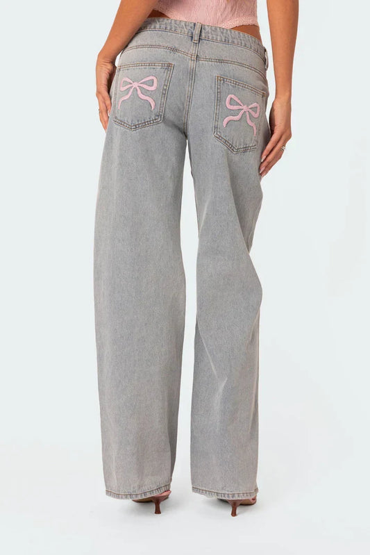 Ivette - jeans med sløyfe og broderi