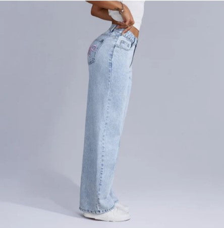 Jenni rosa sløyfe baggy jeans