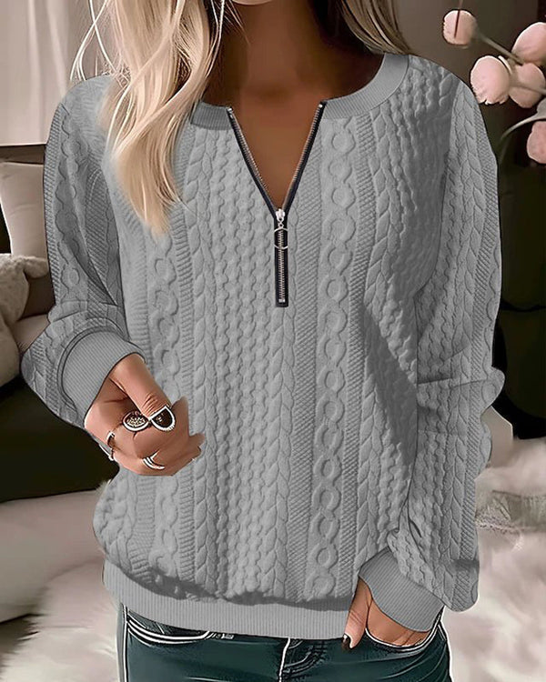 Lyra - lässiger strickpullover mit halbem reibverschluss