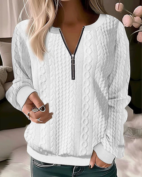 Lyra - lässiger strickpullover mit halbem reibverschluss
